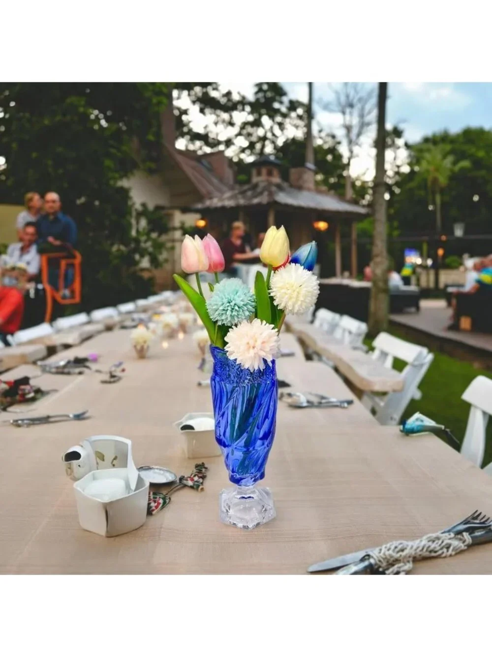 9.5 Inch Blue Glass Flower Vase Bohemian Style For Centerpieces Wedding Home Dec